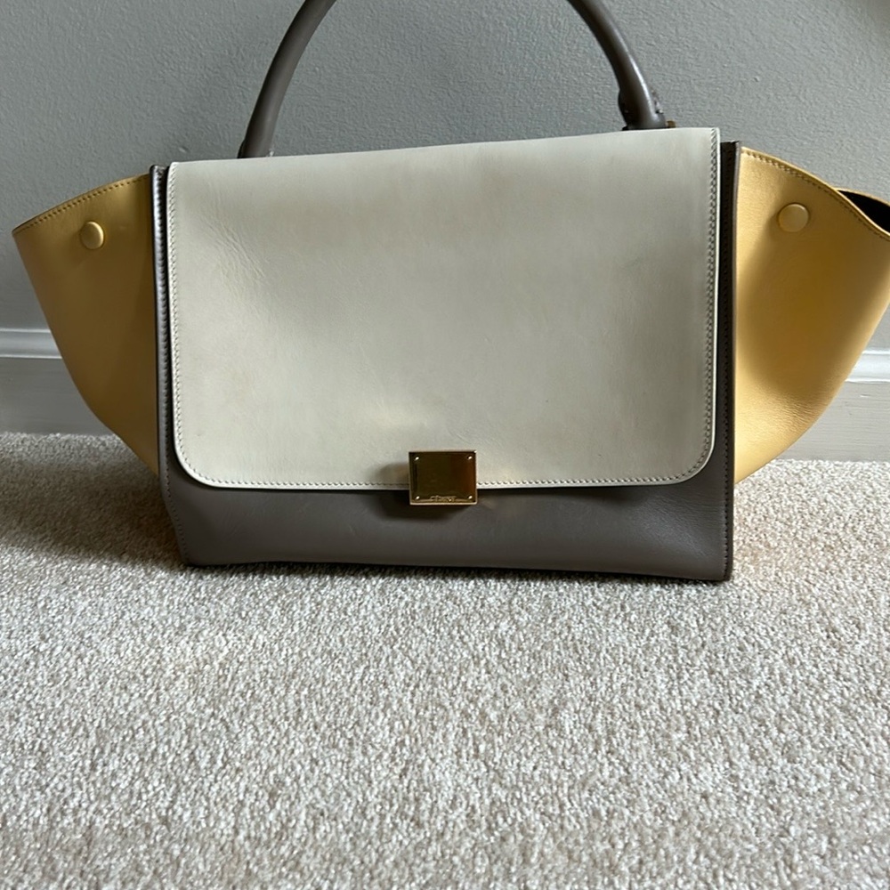 Celine. Cream and Gray Handbag
